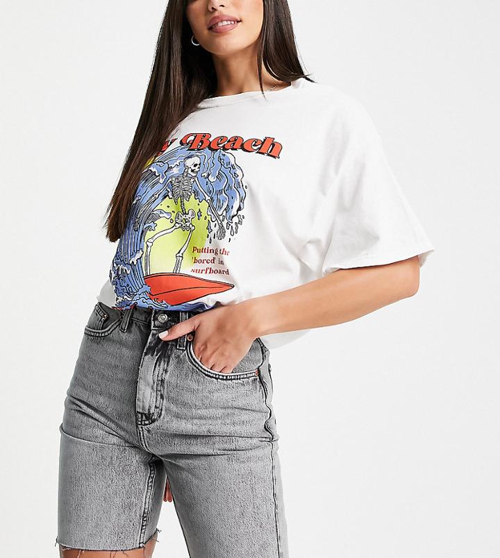 Topshop Tall Organic Cotton Gray Mid-thigh Denim Shorts-grey