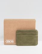 Asos Card Holder In Khaki Faux Leather - Green