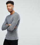 Asos Tall Knitted Muscle Fit Rib Sweater In Black & White Twist - Gray