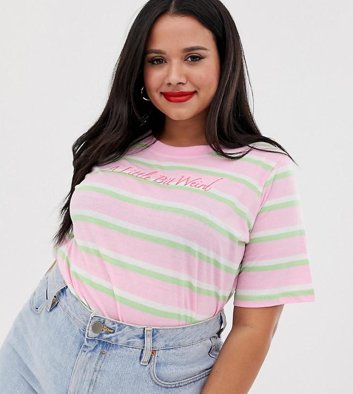Daisy Street Plus Stripe T-shirt With Weird Graphics-pink