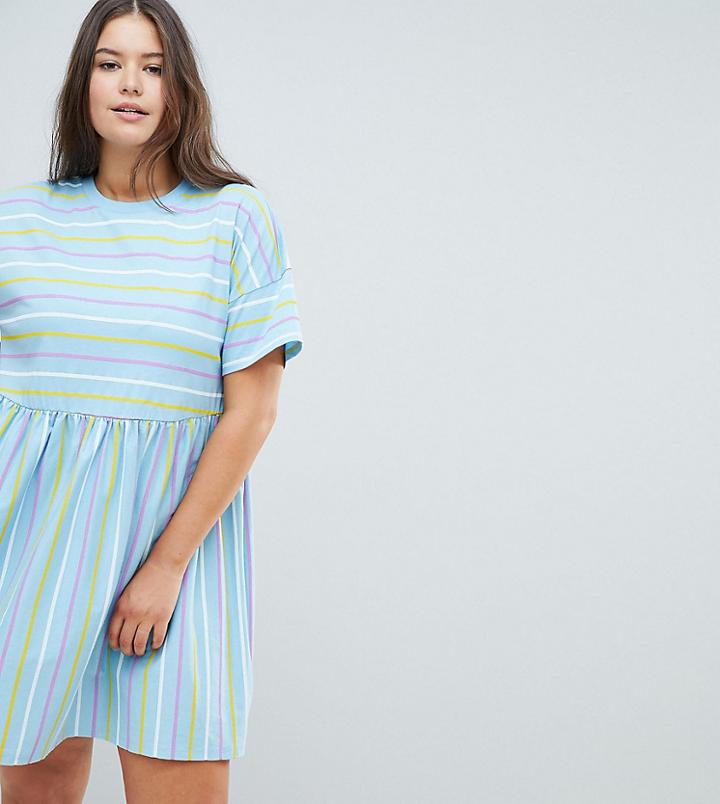 Asos Design Curve Smock Dress In Cut About Stripe - Multi