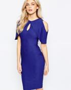 Vesper Cold Shoulder Pencil Dress With Keyhole - Cobalt Blue