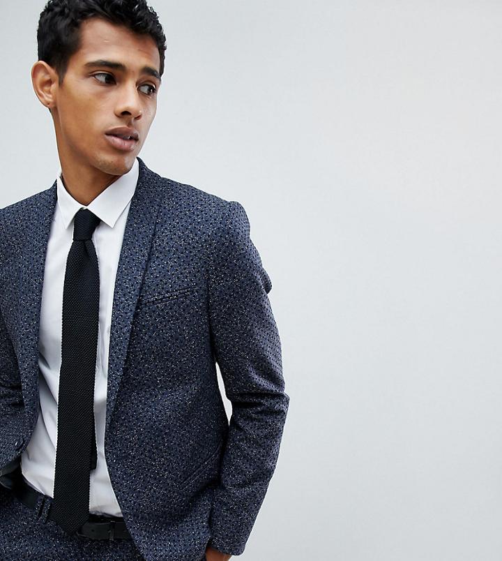 Noak Skinny Suit Jacket In Polka Dot Fleck-navy