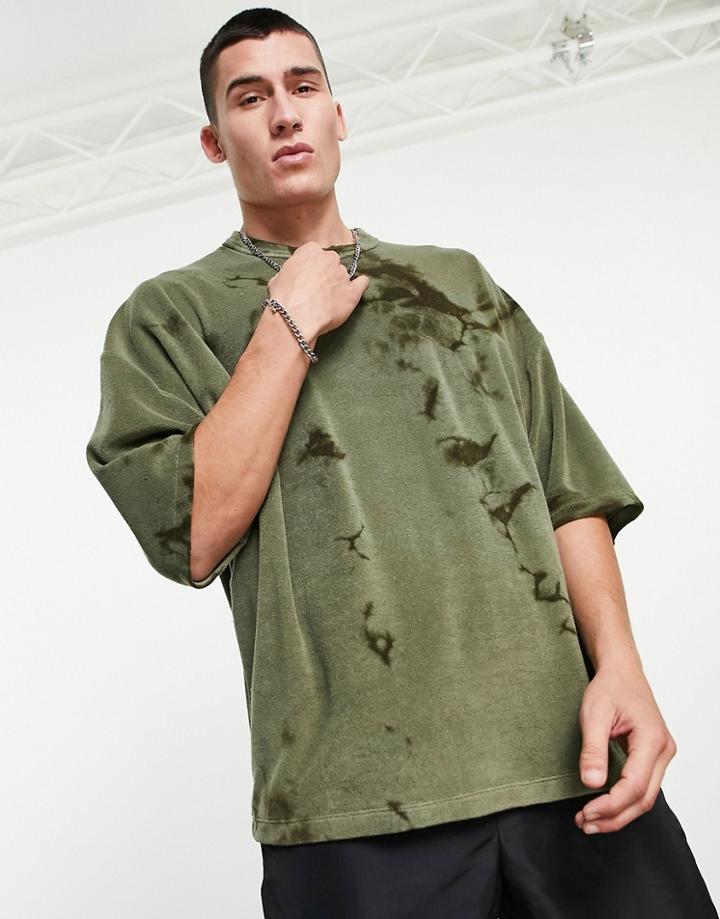Asos Design Oversized T-shirt In Green Towelling Tie Dye