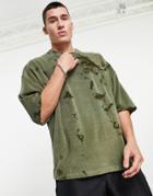 Asos Design Oversized T-shirt In Green Towelling Tie Dye