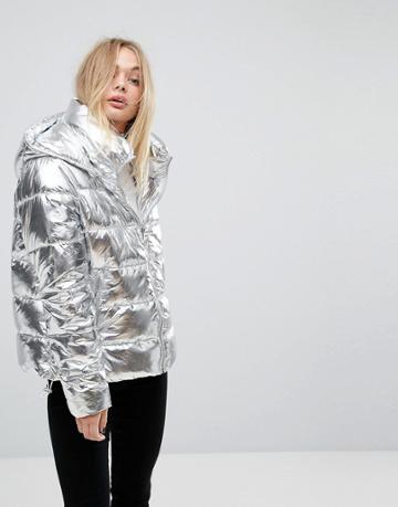 Amy Lynn Foil Padded Jacket - Silver