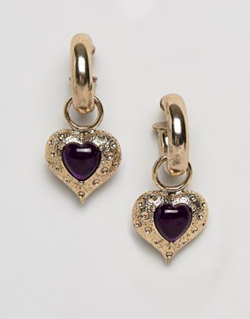 Sacred Hawk Retro Earrings With Embossed Hearts - Gold