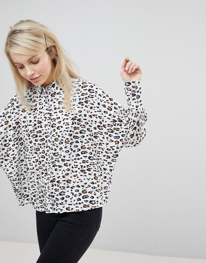 Asos Crop Shirt In Abstract Animal - Multi