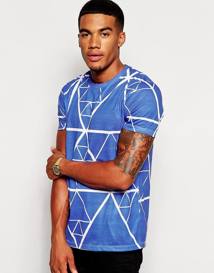 Asos T-shirt With All Over Geo Print - Blue