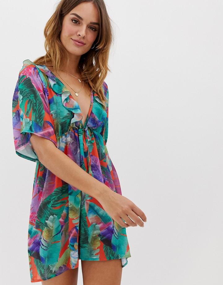 Unique21 Jungle Leaf Print Beach Kimono - Multi
