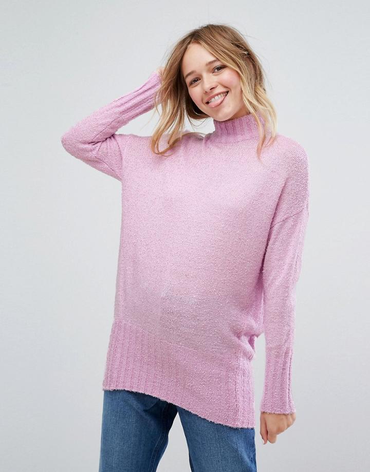 Monki High Neck Seam Detail Sweater - Purple