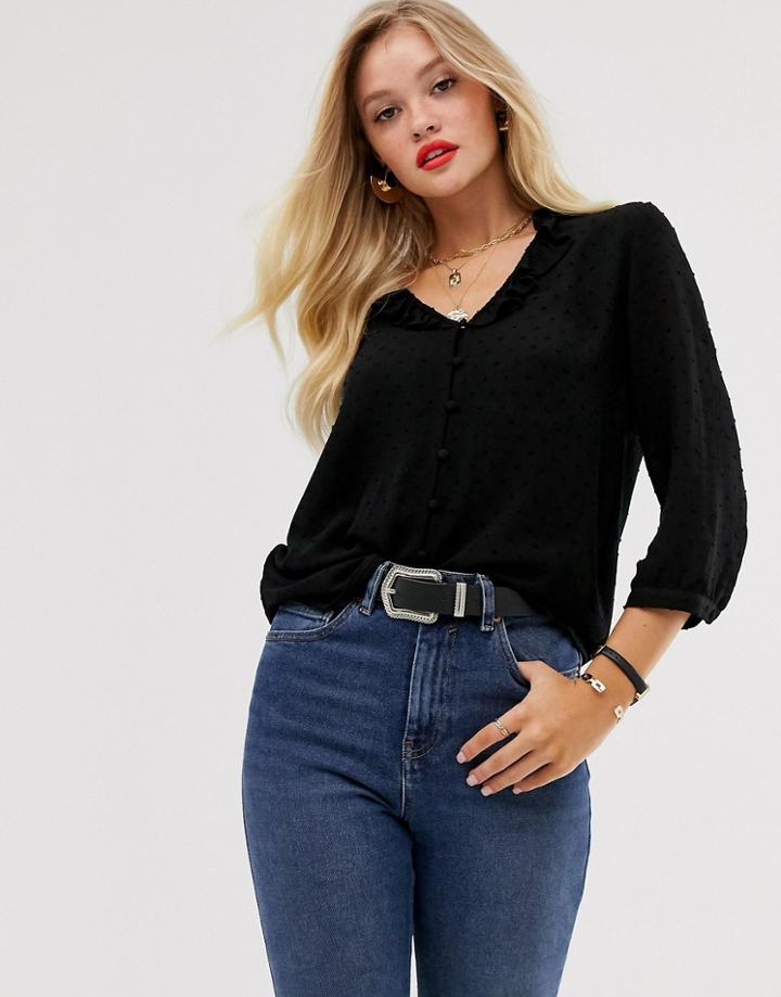 Mango Dobby Detail Blouse In Black