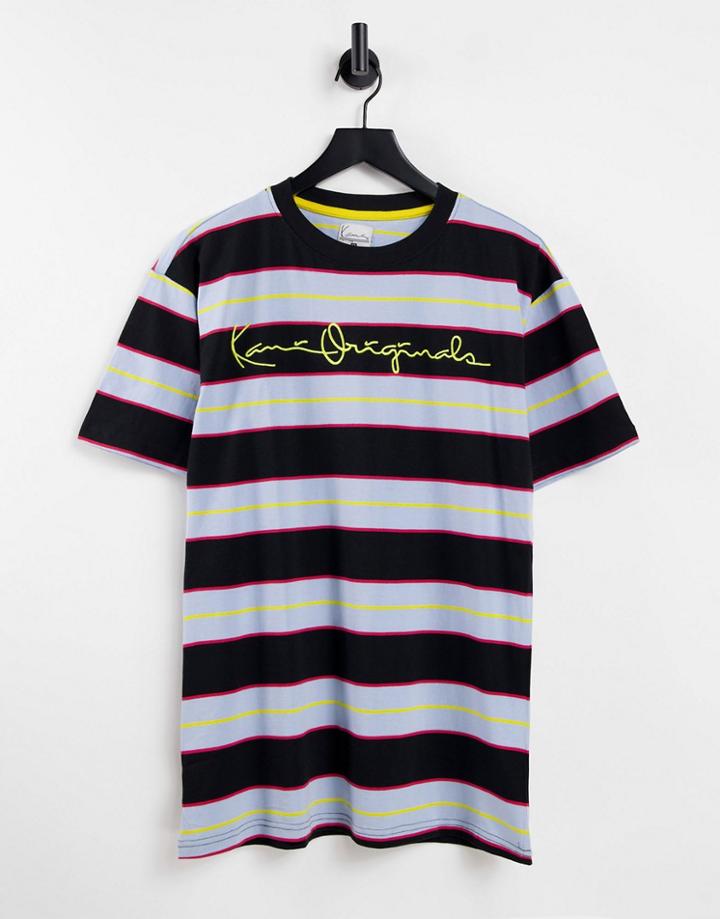 Karl Kani Originals Horizontal Striped T-shirt In Black And Blue-multi