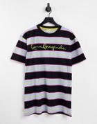 Karl Kani Originals Horizontal Striped T-shirt In Black And Blue-multi