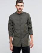 Asos Longline Shirt With Placement Stripe In Khaki - White