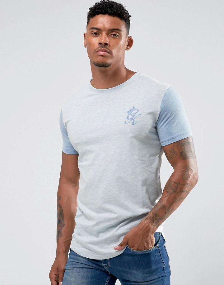 Gym King Muscle T-shirt In White With Blue Sleeves - White