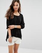 Only 3/4 Shirt With Drop Hem - Black