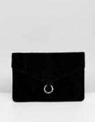 Asos Suede Envelope Clutch Bag With Ring Detail - Black