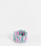 Asos Design Curve Ring In Plastic Chubby Swiggle Design In Green And Pink Marble-multi