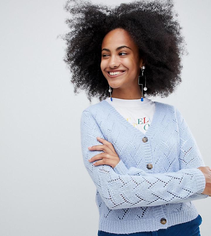 Monki Pointelle Stitch Cardigan In Light Blue - Blue