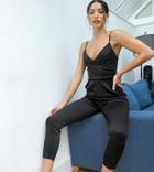 Asos Design Tall Scuba Wrap-front Cami Jumpsuit In Black