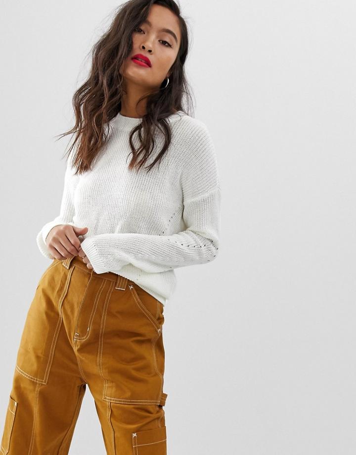 Noisy May High Neck Fine Knit Sweater - White