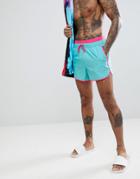 Asos Runner Swim Short In Blue With Pink Binding And Elastic In Short Length - Blue