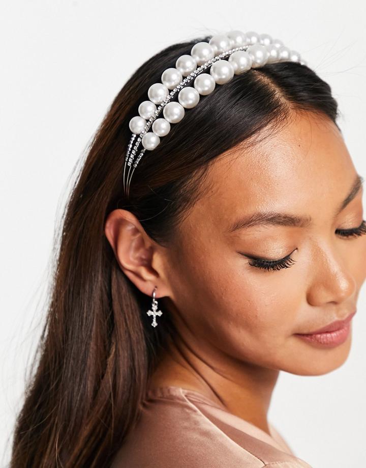 True Decadence Pearl And Crystal Headband In Silver