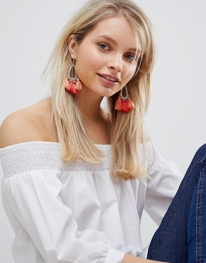 South Beach Peach Tassel Statement Earrings (+) - Orange