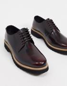 Ben Sherman Chunky Sole Lace Up Shoes In Bordo Hi-shine Leather-red