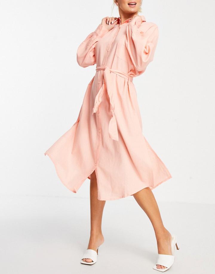 Asos Design Maxi Belted Beach Shirt Dress In Dusky Pink
