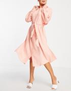 Asos Design Maxi Belted Beach Shirt Dress In Dusky Pink