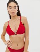 Boohoo Ring Detail Bikini Top In Red - Red