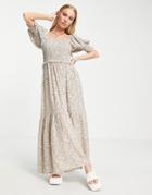 Topshop Shirred Ditsy Print Maxi Dress With Cross Back Detail-multi
