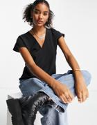 Asos Design V-neck Woven Top In Black