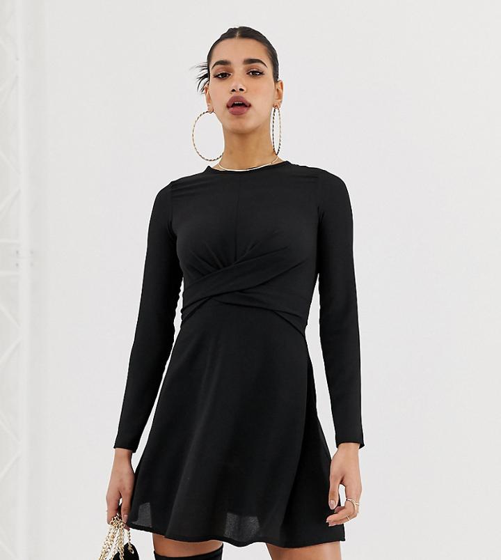 Boohoo Twist Wrap Skater Mini Dress In Black - Black