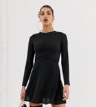 Boohoo Twist Wrap Skater Mini Dress In Black - Black