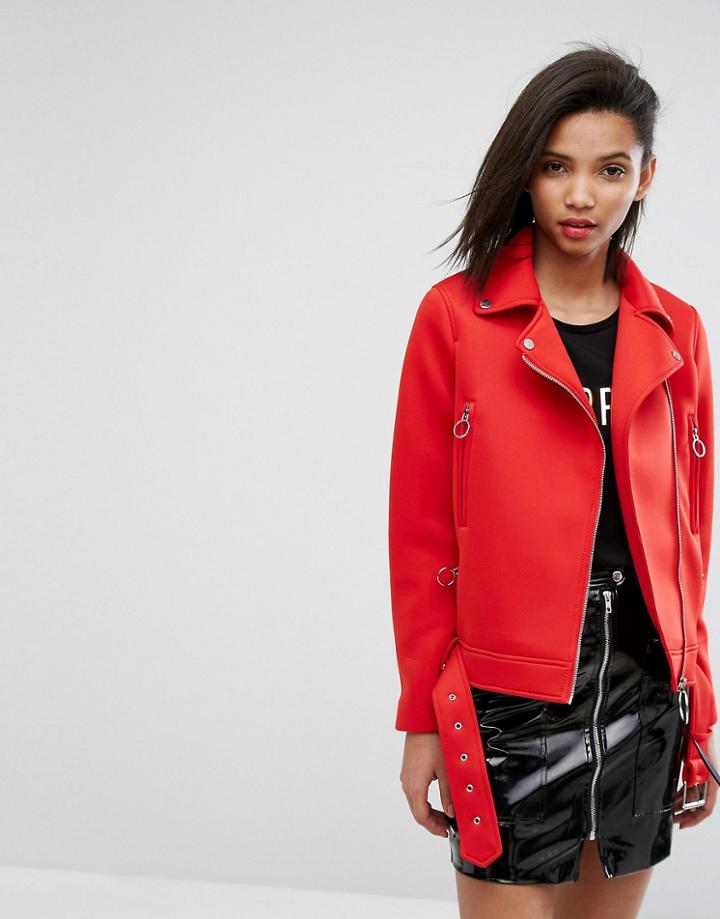 Mango Red Scuba Biker Jacket - Red