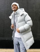 Asos Design Recycled Longline Puffer Jacket In Gray-grey