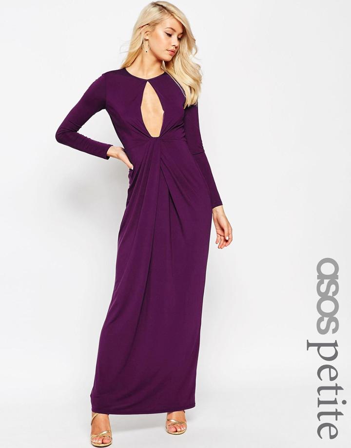 Asos Petite Slinky Deep Plunge Maxi Dress - Wine