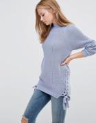 Vila Sweater With Lace Up Sides - Blue
