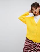 Asos Design Oversize Cardigan In Chunky Rib With Buttons - Yellow