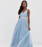 Asos Premium Tall Tulle Maxi Prom Dress With Ribbon Ties-blue