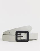 Asos Design Faux Leather Skinny Belt In Gray With Matte Black Buckle