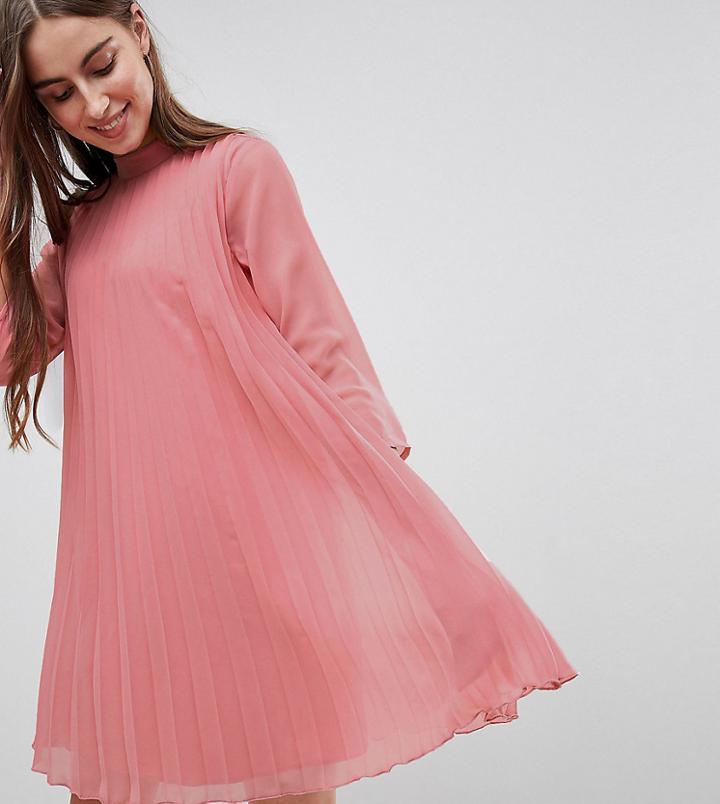 Asos Tall Pleated Trapeze Mini Dress - Green