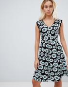 Louche Floral Print Skater Dress - Black