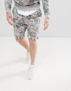 Only & Sons Jersey Shorts With All Over Print - Gray