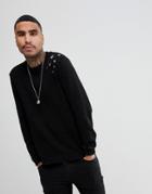 Asos Textured Sweater With Eyelets In Black - Black
