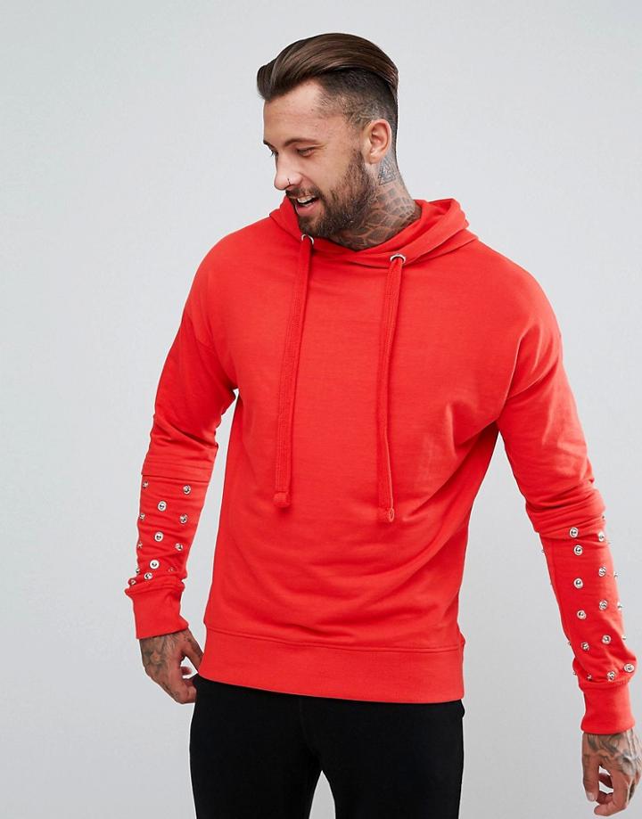 Boohooman Hoodie With Sleeve Detail In Red - Red