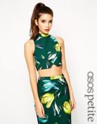 Asos Petite Exclusive Co-ord High Neck Crop Top In Tulip Print - Multi